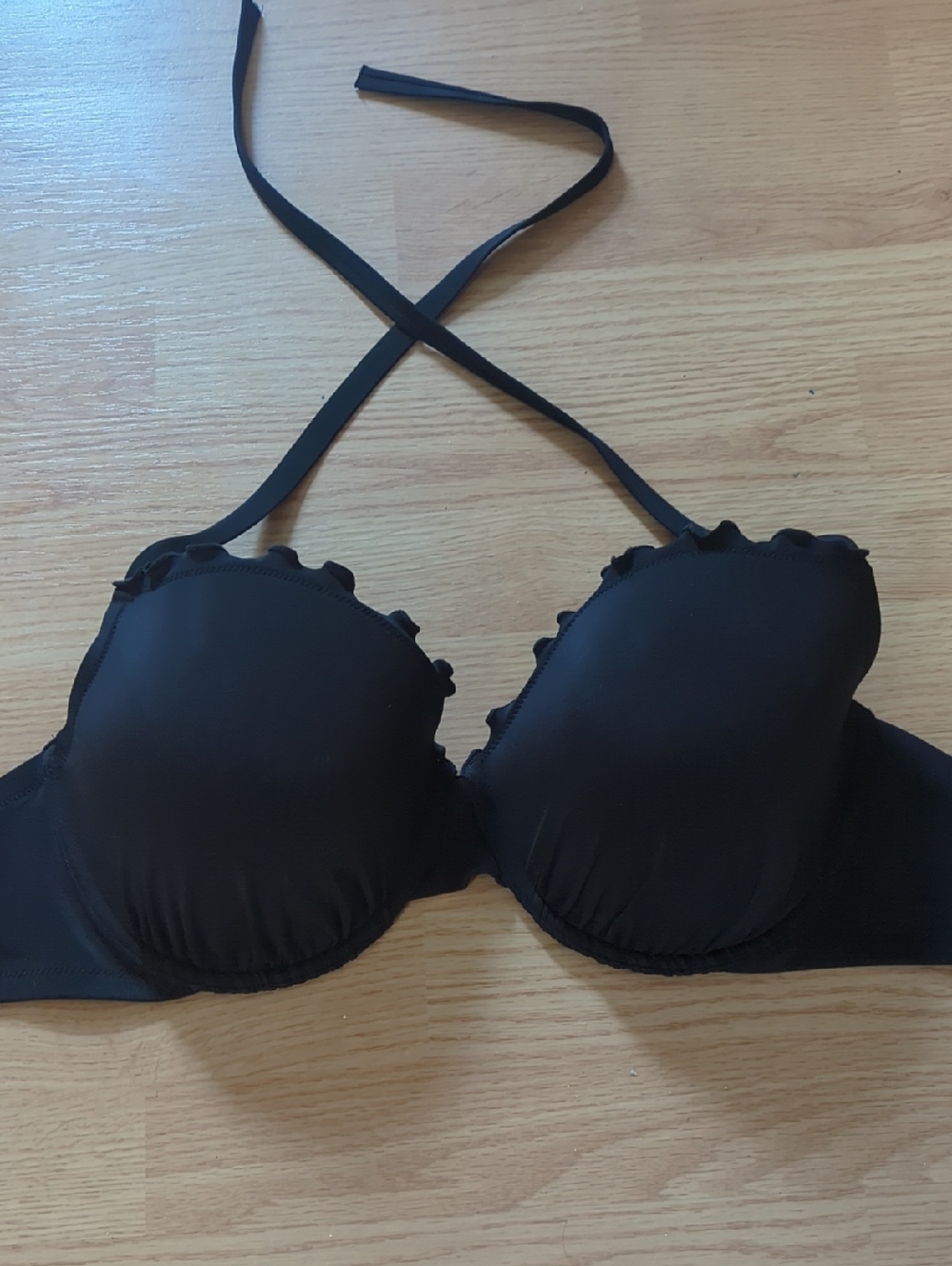 Shade & Shore Black Halter Ruffle Push-Up Swim Suit Top